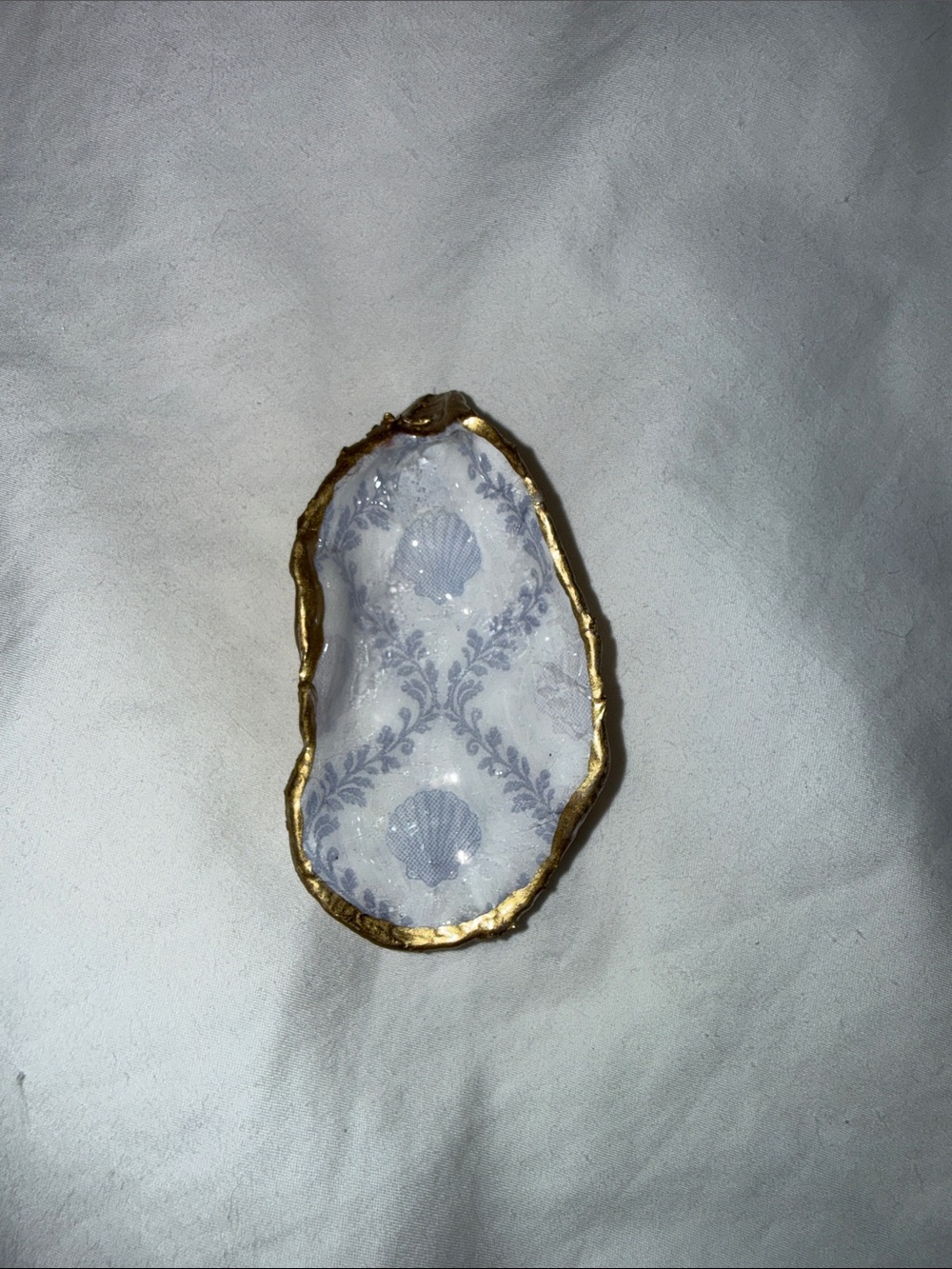 Handmade Oyster Shell Magnet with Decorative Blue Shells